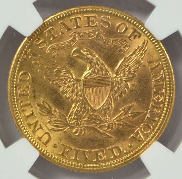 Super Choice BU 1901 $5 Liberty Gold Piece. NGC MS62