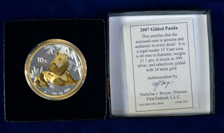 2007 1 OZ CHINESE PANDA COIN GILDED PANDAS