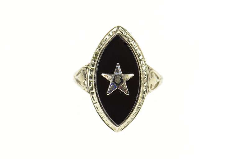 14K White Gold Art Deco Order of the Eastern Star Marquise Ring