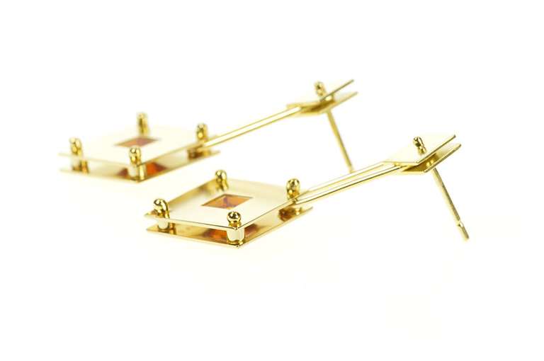 18K Yellow Gold M. Good Designer Citrine Square Dangle Earrings