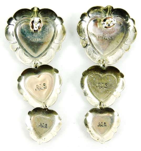 Q.T. Zuni Sterling Triple Heart Gemstone Earrings