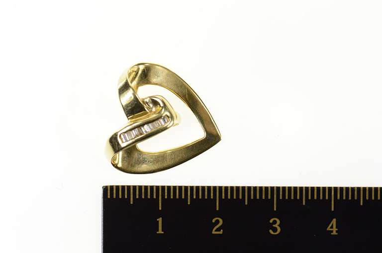14K Yellow Gold Wavy Curvy Baguette Diamond Heart Love Pendant