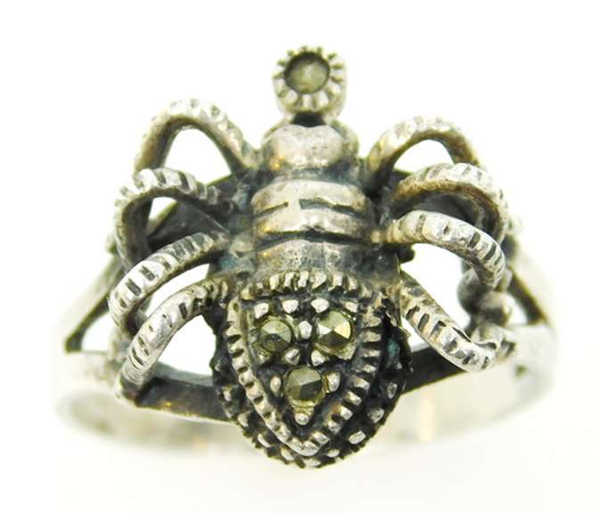 Vintage Sterling Marcasite Spider Ring, 7