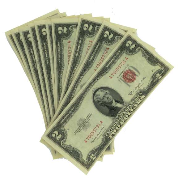 10 Consecutive CU 1953 B Series $ 2 US Notes From a Pack