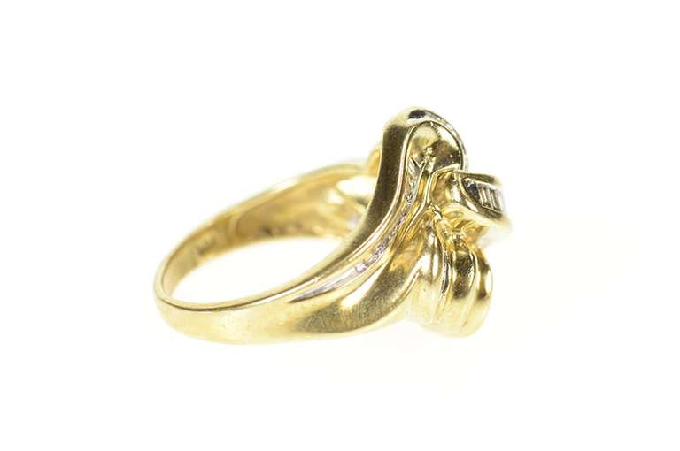 10K Yellow Gold Wavy Baguette Statement Diamond Encrusted Ring