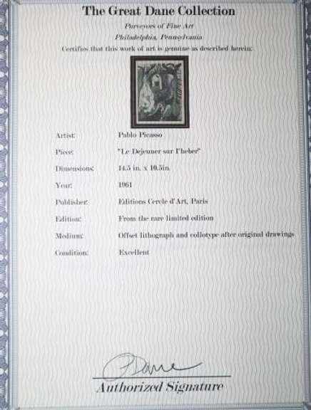 PABLO PICASSO LE DEJEUNER SUR I'HEBER 1961