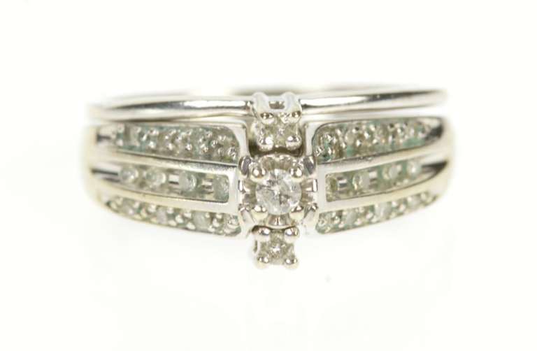 10K White Gold Diamond Encrusted Engagement Bridal Set Ring