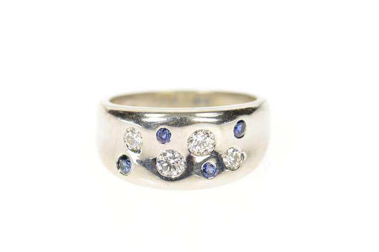 14K White Gold 0.48 Ctw Diamond Sapphire Flush Curved Band Ring