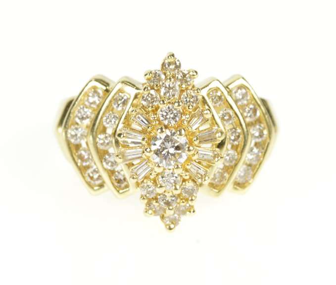 14K Yellow Gold 1.35 Ctw Diamond Elegant Cluster Statement Ring