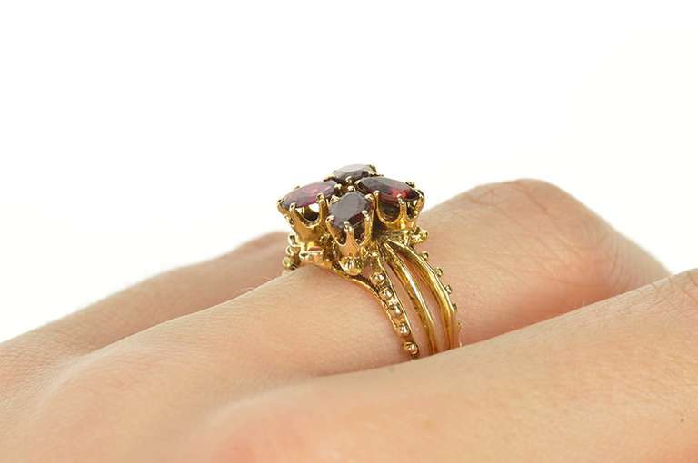 14K Yellow Gold Garnet Butterfly Retro Statement Cocktail Ring