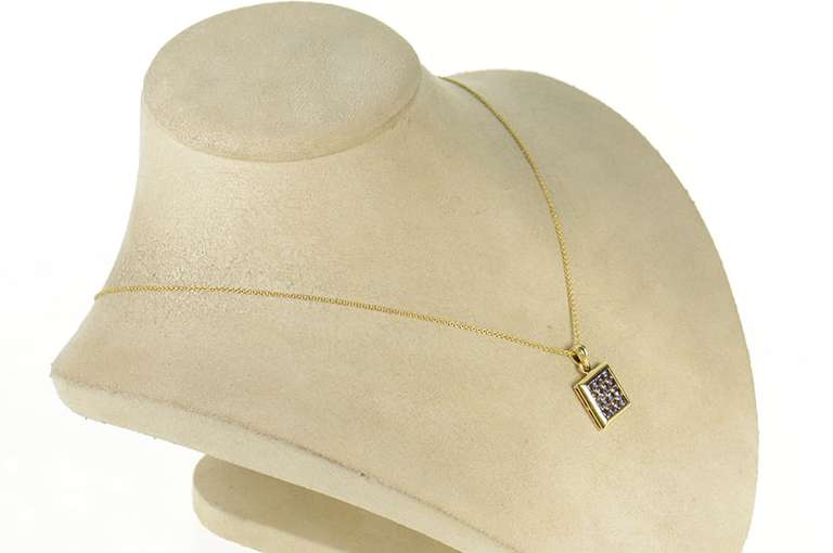 10K Yellow Gold Square Pave Tanzanite Cluster Statement Pendant