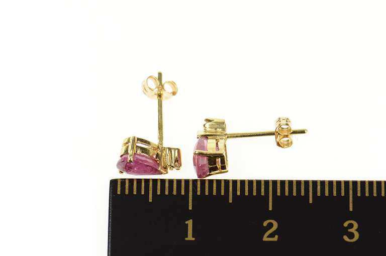 14K Yellow Gold Natural Pear Ruby Diamond Accent Stud Earrings