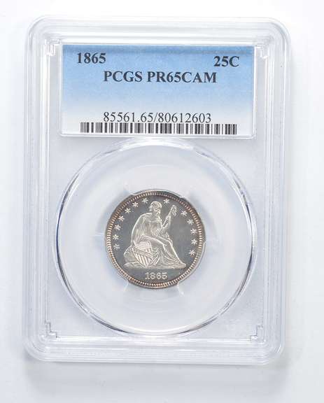 PR65 CAM 1865 Seated Liberty Quarter - Graded PCGS