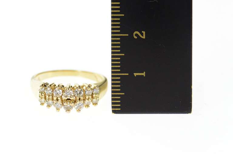 14K Yellow Gold 0.28 Ctw Squared Tiered Diamond Cluster Band Ring