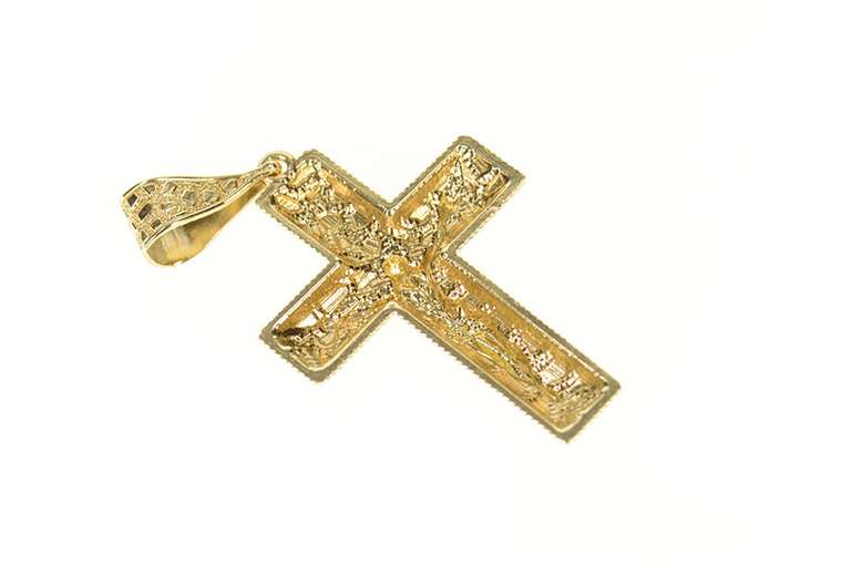 10K Yellow Gold Crucifix Jesus Christ Textured Cross Christian Pendant