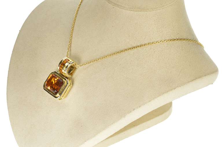 18K Yellow Gold Emerald & Baguette Citrine Ornate Statement Pendant