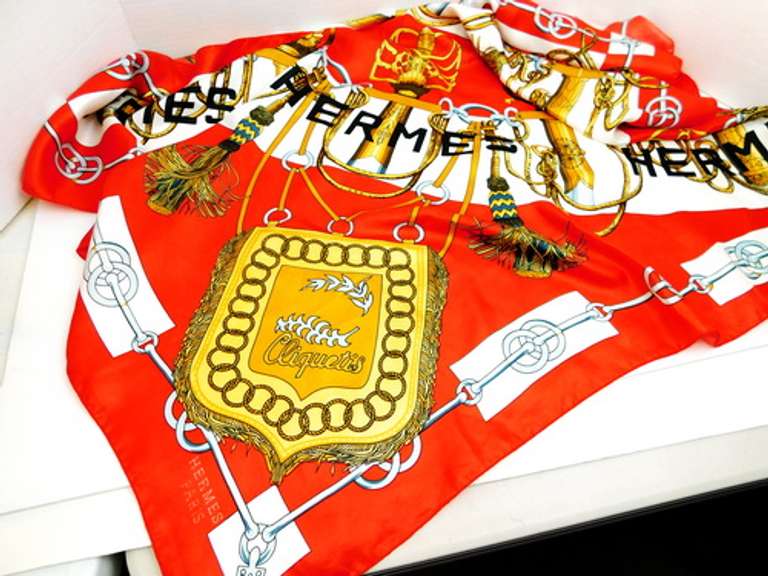 Authentic Vintage Hermes Paris Cliquetis Silk Scarf