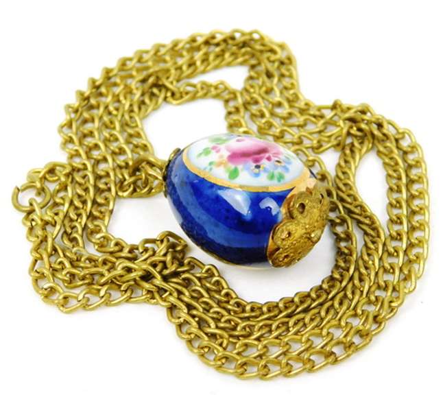 Enameled Porcelain Egg Necklace - Rose & Cross