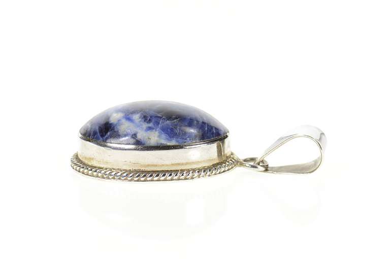 Sterling Silver Oval Sodalite Cabochon Rope Trim Statement Pendant