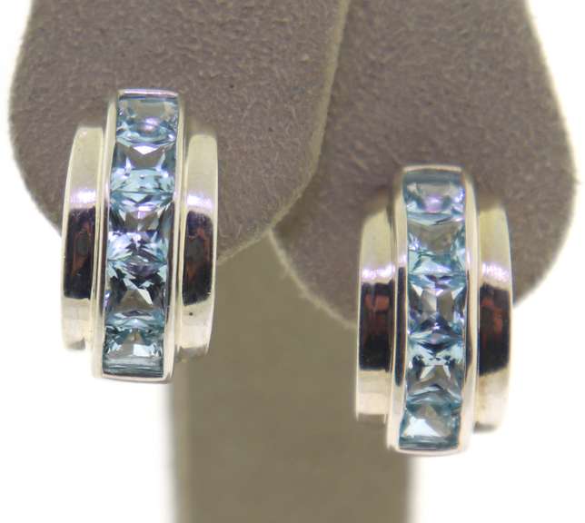 Sterling Silver Blue Topaz Hoop Earrings