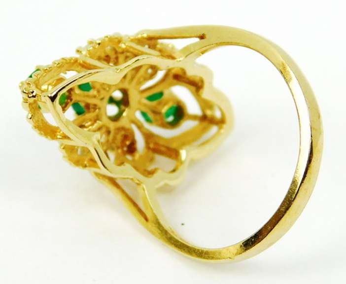 Very Fine 14K Emeralds & Diamonds Vintage Ring, 6.25