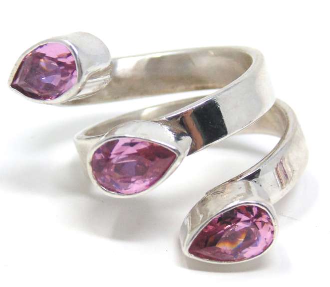 Sterling Silver Pink Stone Ring and Earrings