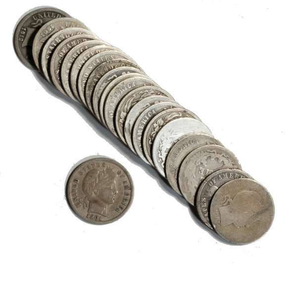 21 Assorted Barber Dimes