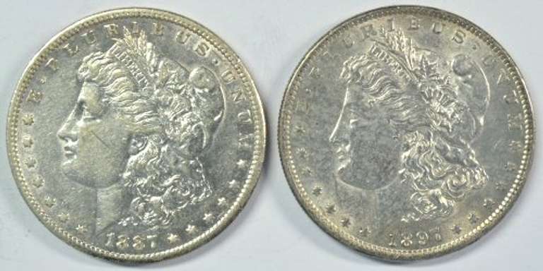 Scarcer 1887-S and 1897-S Morgan Silver Dollars. Nice
