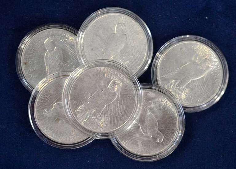 Estate Lot Of 6 Peace Dollars AU/BU