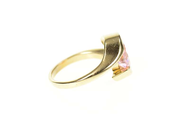 10K Yellow Gold Oval Pink Cubic Zirconia Solitaire Bypass Ring