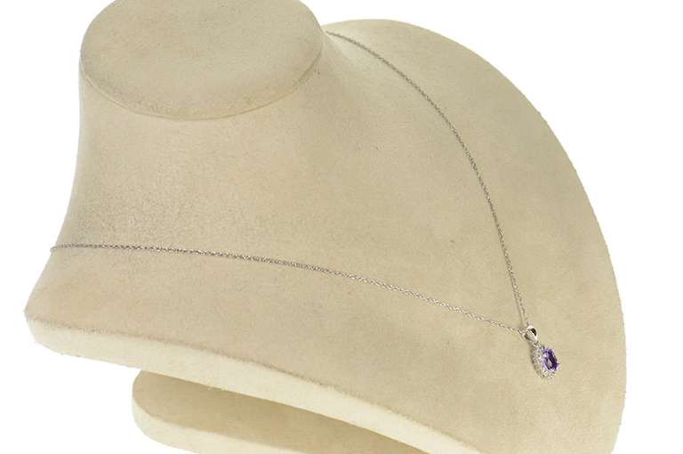 10K White Gold Amethyst Oval Cubic Zirconia Halo Simple Pendant