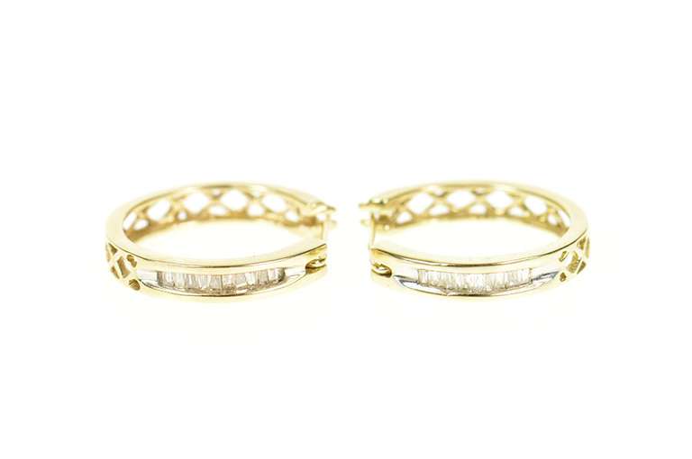 10K Yellow Gold 0.40 Ctw Classic Baguette Diamond Hoop Earrings