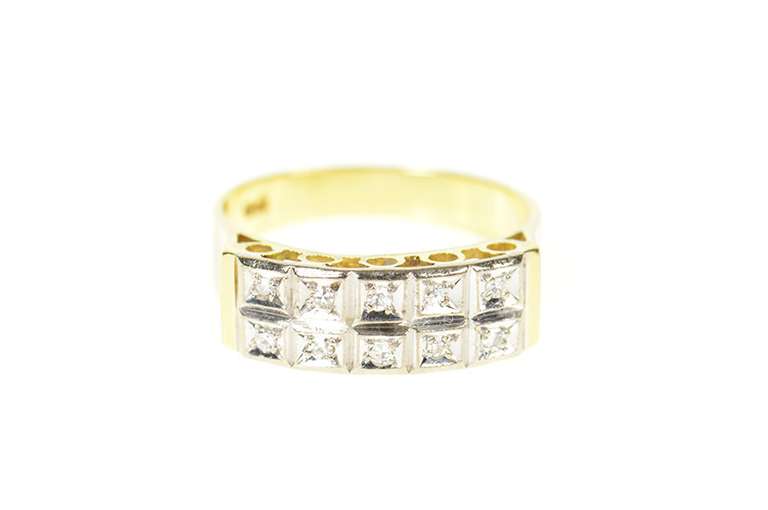 18K Yellow Gold Squared Diamond Geometric Statement Band Ring