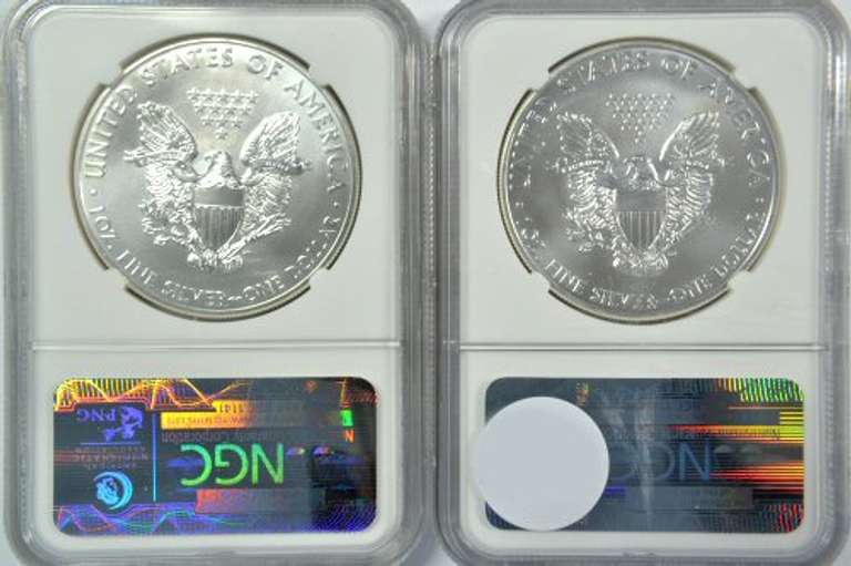 Perfect NGC MS70 graded 2011 & 2012 $1 Silver Eagles