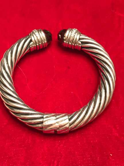 David Yurman 9mm Sterling Silver Prasiolite & Diamonds Hinge Cable Bracelet