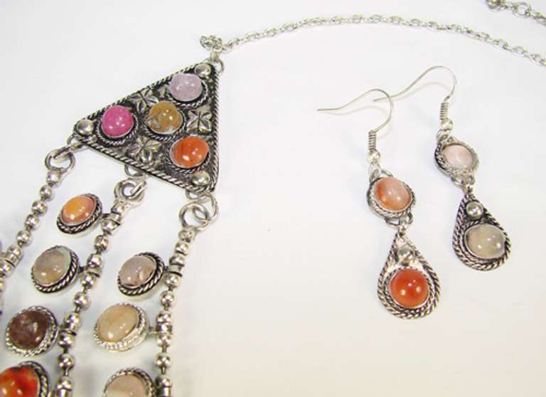 Very Charming Ethnic Multi Gemstone Necklace Set
