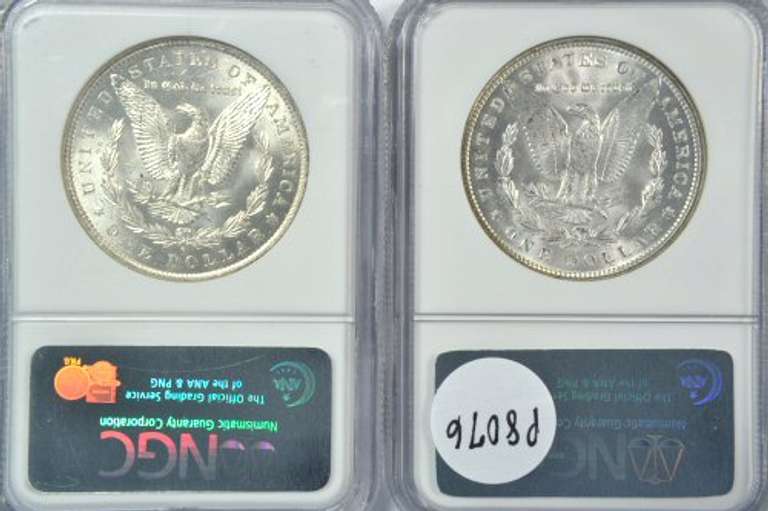 Choice BU 1884-O & 1889 Morgan Silver Dollars. NGC MS63