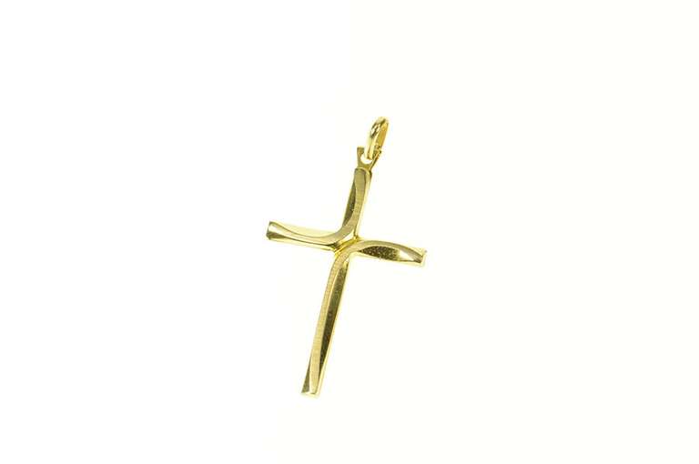14K Yellow Gold Curvy Design Cross Christian Faith Pendant