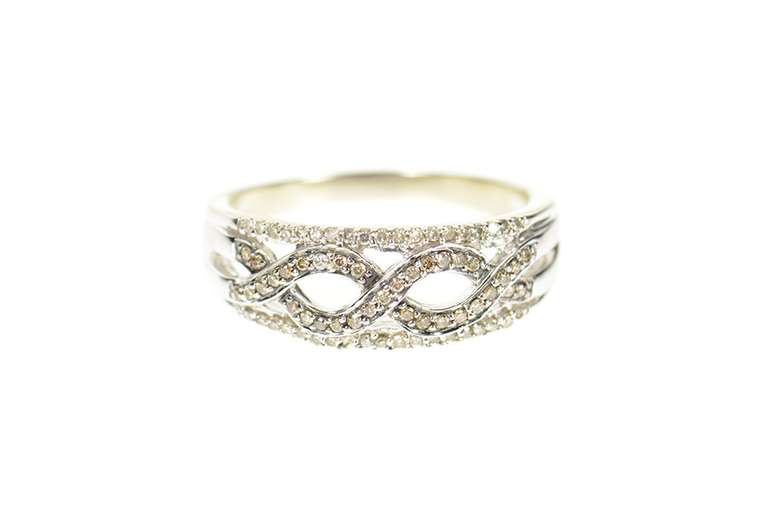 14K White Gold White & Fancy Brown Diamond Twist Band Ring