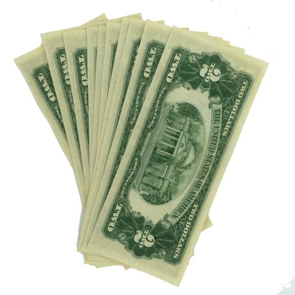 10 Consecutive CU 1953 B Series $ 2 US Notes From a Pack