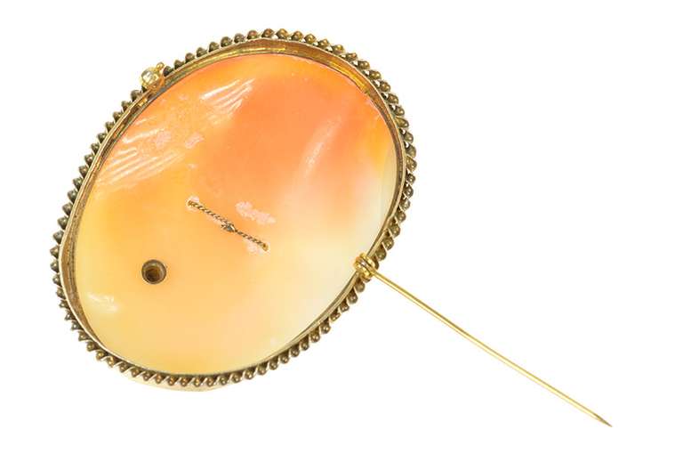 10K Yellow Gold Victorian Carved Cameo Diamond Necklace Pin/Brooch