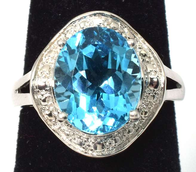 Huge Blue Topaz Ring in White Gold