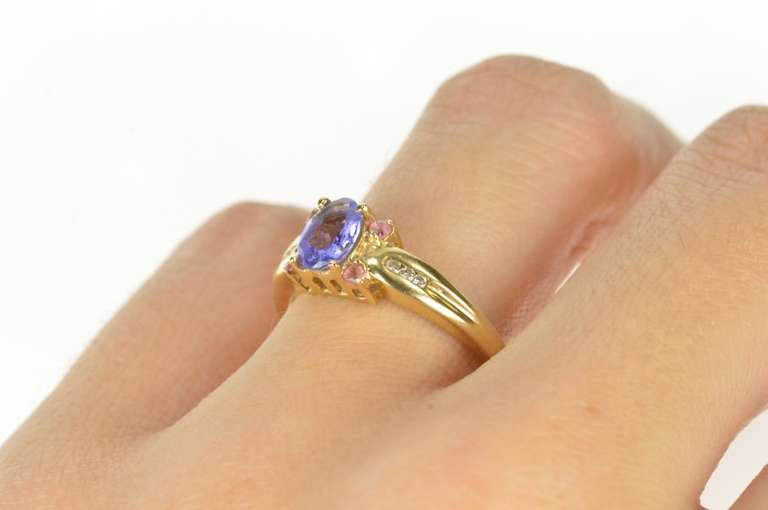 14K Yellow Gold Oval Tanzanite Pink Topaz Diamond Accent Ring