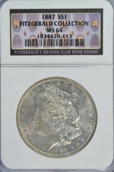 Near Gem BU 1887 Morgan. NGC MS64 Fitzgerald Collection