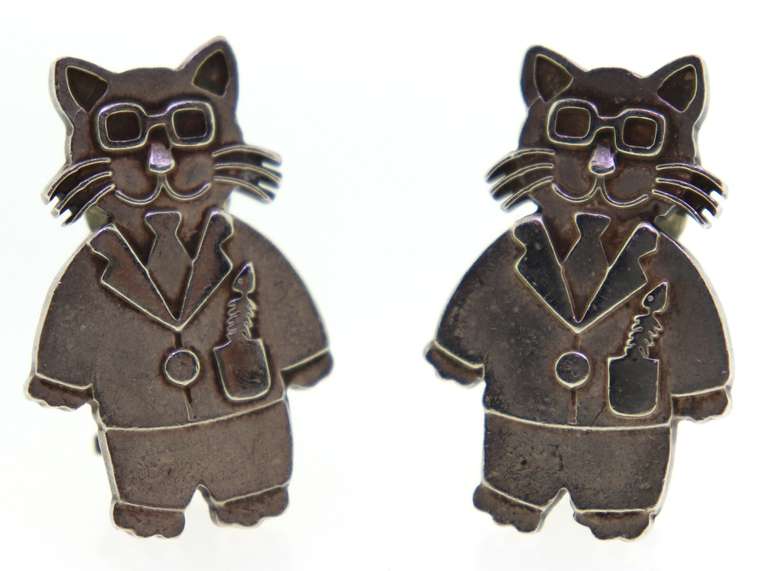 Mexico Sterling Silver Cat Clip Earrigs