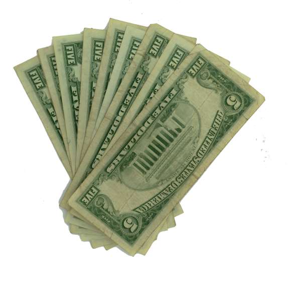 10 Assorted $5 1963 Series Red Seal US Notes