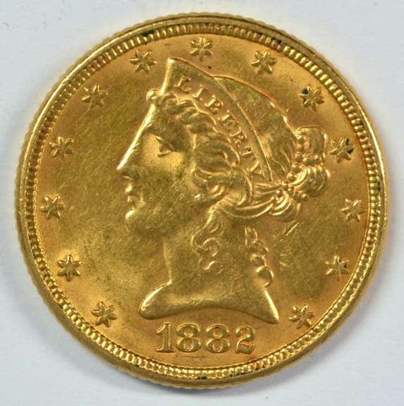 Needle sharp 1882 US $5 Liberty Gold Piece. Nice