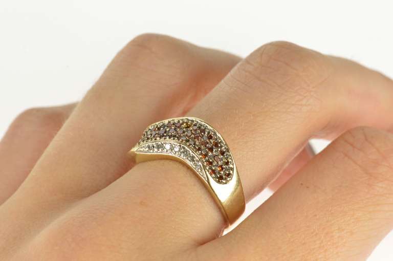 14K Yellow Gold 0.71 Ctw Pave Red Diamond Wave Statement Ring