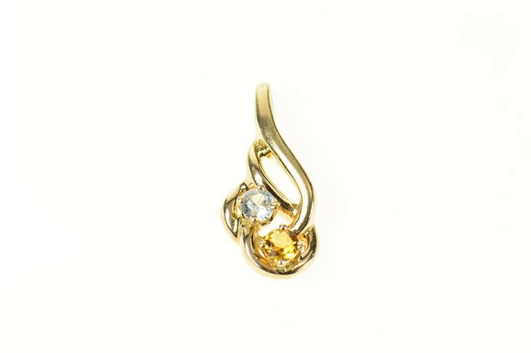 14K Yellow Gold Citrine Blue Topaz Inset Loop Wavy Curvy Pendant