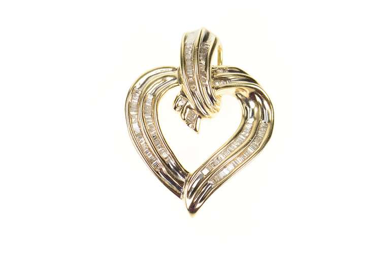 10K Yellow Gold 0.77 Ctw Baguette Diamond Encrusted Heart Pendant